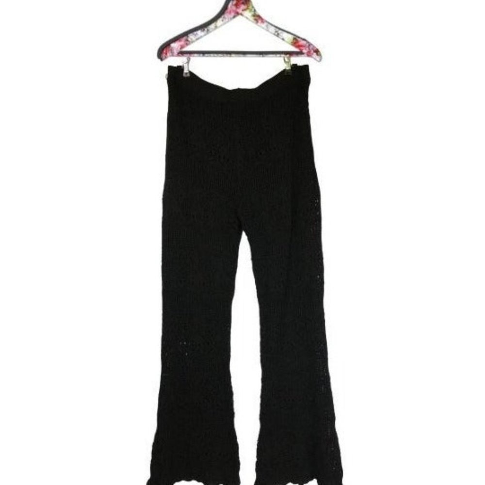 BCBGeneration Black Crochet Pants Flare Leg Womens L